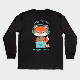 I put the pro in procastinate, cute fox Kids Long Sleeve T-Shirt